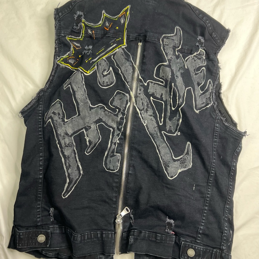 Sixth June Black Zip Jeans Denim Vest Denim Slim Fit Black Painted XL A040723